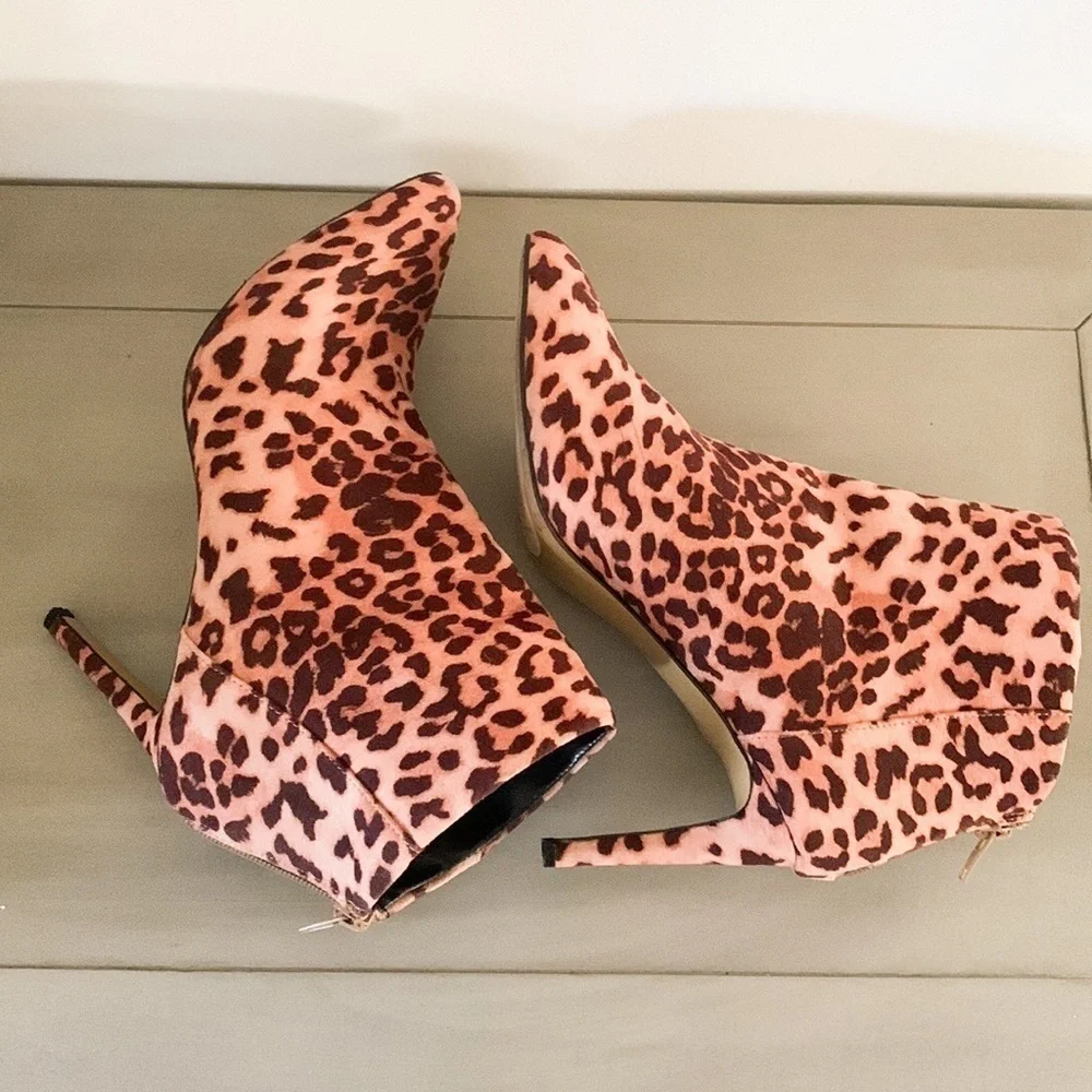 Express Leopard Animal Print Heeled Ankle Booties 8